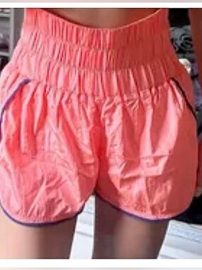 Free People Movement Way Home Pom Pom Trim Neon Coral Shorts L